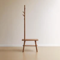 Solid Shoe Bench with Coat Rack and Solid Oak Construction, Modern Hall Tree for Living Space, 31.5″ L x 13.5″ W x 65.5″ H, Walnut(m-7)