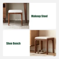 Solid Bedroom Vanity Stool with 2.5" Thick High-Density Foam, Cushioned Seat for Entryway or Bedroom, 16.5″ L x 12″ W x 16.5″ H, Natural(m-5)