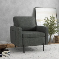 HOMCOM Armchair, Fabric Accent Chair, Modern Living Room Chair with Metal Legs, 2 Side Pockets for Bedroom, Grey(m-1)