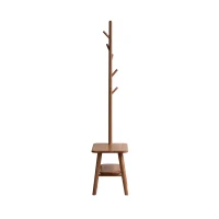 Solid Oak Coat Rack Bench with Shoe Storage and Coat Hanger, Entryway Bench for Compact Apartments, 31.5″ L x 13.5″ W x 65.5″ H, Natural(m-2)