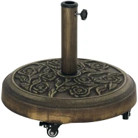 Outsunny Round Patio Umbrella Base, 46 lbs Resin Umbrella Base with Wheels, Outdoor Umbrella Stand for 1.3"/1.5"/1.9" Umbrella Poles for Outdoor, Lawn, Poolside, Bronze(m-11)
