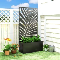 Outsunny Metal Planter Box with Trellis, Raised Garden Bed with Trellis Large Leaf Cut-Out Privacy Screen for Climbing Plants(m-9)