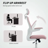 HOMCOM Ergonomic Office Chair, Swivel Desk Chair with Adjustable Lumbar Support, Headrest and Height, Flip-up Armrests, Pink(m-7)
