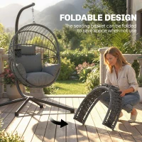 Outsunny Metal Stand Hanging Egg Chair, with Full Body Padded Seat - Grey(m-5)