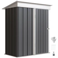 Outsunny Outdoor Sheds Storage, Small Steel Lean-to Shed with Adjustable Shelf, Lock, Gloves, 5' x 3' x 6', Dark Gray(m-1)
