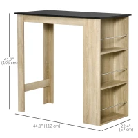 HOMCOM Bar Table Counter Height Dining Table with 3 Storage Shelves for Kitchen, Dining Room, Living Room, Natural(m-3)