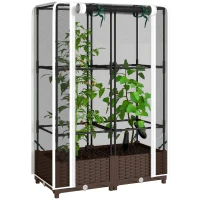 Outsunny Raised Garden Bed with Trellis, 46.5" Tomato Cage with Crop Cage, Self Watering Planter Box with Drainage Holes, White(m-11)