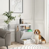 PawHut Pet Feeder Station Storage Cabinet, Dog Food Storage Container with Dog Raised Bowls, Watering Supplies, White(m-10)