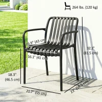Outsunny Stackable Patio Chairs Set of 4, Outdoor Dining Chairs with Slatted Seat, Curved Backrest, Armrests, Black(m-3)