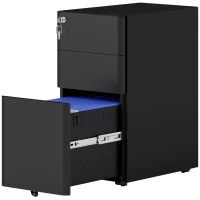 Vinsetto 3 Drawer Filing Cabinet, Lockable Steel Office Storage Cabinet with Hanging Bar for Letter, A4, Legal Files, Black(m-2)