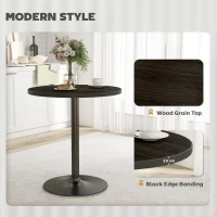 HOMCOM Round Dining Table for 2-4 People, Small Kitchen Table with Wood Grain Top, Black(m-5)