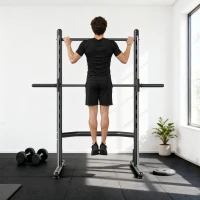 Soozier Squat Rack with Pull Up Bar and Barbell Bar Adjustable Bench Press Multi-Function Weight Lifting Half Rack Black(m-8)
