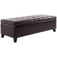 HOMCOM Storage Ottoman Bench, Foot Rest with Solid Wood Legs, 51 Inches PU Leather Storage Chest for Living Room, Brown(m-2)