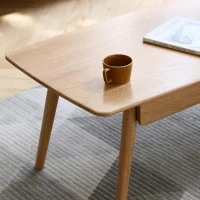 Solid Oak Coffee Table with 2-Drawer Storage and Open Shelf, Multi-Use Low Writing Desk for Modern Homes, 47″ L x 22″ W x 17.5″ H, Oak(m-6)