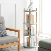 4-Tier Rotating Bookcase with Solid Beech Support Rod, Space-Saving Bookshelf with 6 Bookends, 16.5″ L x 16.5″ W x 33″ H, Blue(m-6)