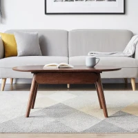 Compact Coffee Table with Storage Drawers and Rounded Edges, Sturdy Center Table with Handle-Free Design, 39.5″ L x 22″ W x 16.5″ H, Oak(m-4)