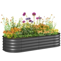 Outsunny 4.9 x 2 x 1ft Galvanized Raised Garden Bed Kit, Metal Planter Box with Safety Edging, Dark Grey(m-11)