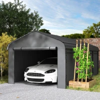 Outsunny 12' x 20' Metal Carport, Heavy Duty Garage Car Canopy with Galvanized Metal Roof and Removable Sidewalls, Dark Gray(m-10)