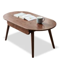 Compact Coffee Table with Storage Drawers and Rounded Edges, Sturdy Center Table with Handle-Free Design, 39.5″ L x 22″ W x 16.5″ H, Oak(m-7)