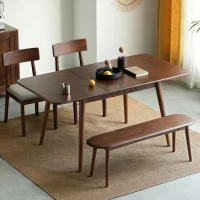 Extendable Dining Table with FAS-Grade Wood and Telescopic Top, Sturdy Center Table with Diagonal Legs, 63″ L x 31.5″ W x 29.5″ H, Walnut(m-7)
