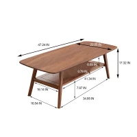 Practical Coffee Table with 2-Tier Open Storage & Rounded Corners, Safe center table for Living Area, 47″ L x 22″ W x 17.5″ H, Walnut(m-3)