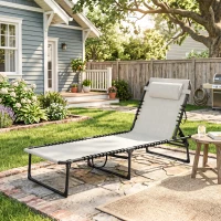 Outsunny Outdoor Folding Lounge Chair, 4-Level Adjustable Chaise Lounge with Headrest, Tanning Chair Beach Bed, Reclining Lounger Cot for Camping, Hiking, Backyard, Cream(m-10)