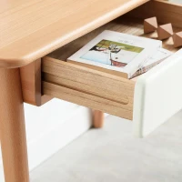Modern Computer Desk with Gap Design and Rounded Corners, Durable Work Desk with 2 Drawers, 47″ L x 22″ W x 29.5″ H, Natural(m-7)