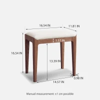 Solid Bedroom Vanity Stool with 2.5" Thick High-Density Foam, Cushioned Seat for Entryway or Bedroom, 16.5″ L x 12″ W x 16.5″ H, Natural(m-3)