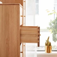 Minimalist Nightstand with Solid Wood Drawer Slides, Versatile Storage Cabinet for Bedroom or Entryway, 12″ L x 15″ W x 30″ H, Oak(m-6)