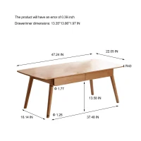 Solid Oak Coffee Table with 2-Drawer Storage and Open Shelf, Multi-Use Low Writing Desk for Modern Homes, 47″ L x 22″ W x 17.5″ H, Oak(m-3)