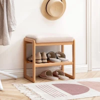 Versatile Shoe Bench with Memory Foam Cushion, Sturdy Shoe Rack with 2-Tier Shoe Storage, 23.5″ L x 12″ W x 16.5″ H, Natural(m-4)