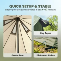 Outsunny Teepee Tent Waterproof Camping Tent with Stove Jack for 4-6 People for Outdoor Camping Hiking Army Green(m-7)