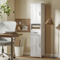 kleankin Modern Bathroom Cabinet, Narrow Bathroom Vanities with Open Shelf Drawer Recessed Doors and Adjustable Shelves White(m-9)