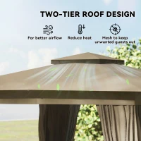Outsunny 10' x 12' Outdoor Patio Gazebo, Soft Top Gazebo Canopy Shelter with Curtains, Netting, Steel Frame, Hooks, Khaki(m-4)