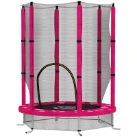 Qaba 55" Toddler Trampoline with Safety Enclosure Net, for Indoor Outdoor Use, Ages 3-6 Years, Pink(m-2)