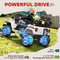 Qaba Ride on Truck Car with 2-Seater, 24V Electric Car with 4 Motors, Remote Control, Spring Suspension for 3-8 Years, White(m-4)