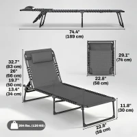 Outsunny 2 PCs Folding Lounge Chairs, Adjustable Chaise Lounges with Headrest, Reclining Lounger Cot for Camping, Hiking, Grey(m-3)