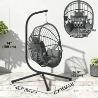 Outsunny Metal Stand Hanging Egg Chair, with Full Body Padded Seat - Grey(m-3)