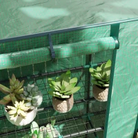 Outsunny Lean-to Greenhouse with 3 Tier Shelves, Portable Greenhouse with PE Cover, 2 Roll-Up Doors, 56.7" x 18.9" x 59.8", Green(m-8)