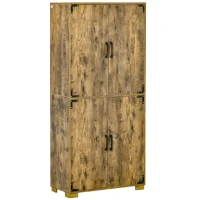 HOMCOM Industrial Kitchen Pantry Cabinet with 4 Doors and Storage Shelves, Freestanding Storage Cabinet, Rustic Wood(m-1)