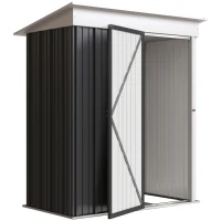 Outsunny Outdoor Sheds Storage, Small Steel Lean-to Shed with Adjustable Shelf, Lock, Gloves, 5' x 3' x 6', Dark Gray(m-11)