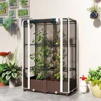 Outsunny Raised Garden Bed with Trellis, 46.5" Tomato Cage with Crop Cage, Self Watering Planter Box with Drainage Holes, White(m-10)