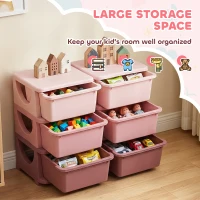 Qaba 3 Tier Kids Toy Organizer and Storage Bins with 6 Plastic Drawers, Pink(m-4)