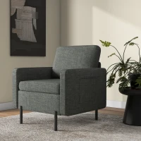 HOMCOM Armchair, Fabric Accent Chair, Modern Living Room Chair with Metal Legs, 2 Side Pockets for Bedroom, Grey(m-8)