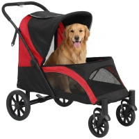 PawHut Foldable Pet Stroller for Large Dogs with Four Big Wheels, Shock-Absorbing Frame, Safety Leashes, Brakes, Black(m-11)