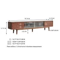Modern TV Stand with 2 Pull-Out Storage Cabinets, Sturdy TV Cabinet with 5-Leg Stable Support, 78.5″ L x 13.5″ W x 17.5″ H, Walnut(m-3)