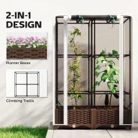 Outsunny Raised Garden Bed with Trellis, 46.5" Tomato Cage with Crop Cage, Self Watering Planter Box with Drainage Holes, White(m-4)