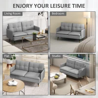 HOMCOM 55" Loveseat Sofa, Linen Love Seat w/ S spring, Steel Legs and Button Tufting, Small Couch for Living Room, Grey(m-7)