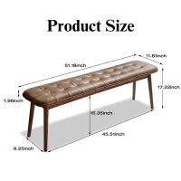 Upholstered Dining Bench with Top-Grain Leather Cushion, Versatile Entryway Chair with High-Density Foam, 51″ L x 12.5″ W x 17.5″ H, Brown(m-3)