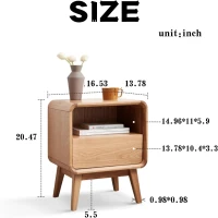 Solid Nightstand with Open Shelf & Cable Management Hole, Modern Bedside Cabinet for Compact Rooms, 16.5″ L x 13.5″ W x 23″ H, Natural(m-3)